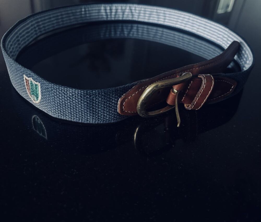 Pine Valley Golf Club YRI Belt 36/90 Navy Ribbon Canvas Leather Brass Made USA